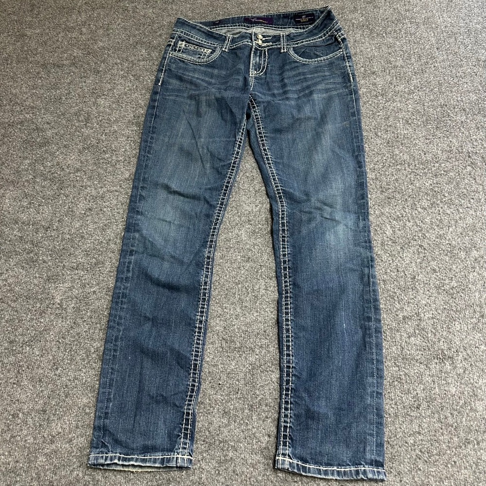 Vigoss Jeans Womens Size 9/10 Blue Skinny Thick Stitch Rhinestone Stretch Denim